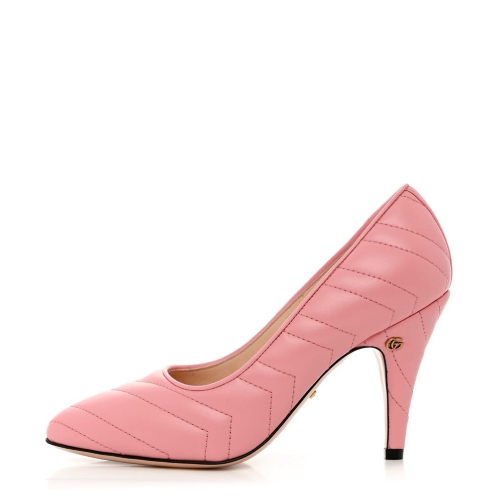 GUCCI Nappa Charlotte Chevron Matelasse Double G 95mm Pumps size 37 in Wild Rose
